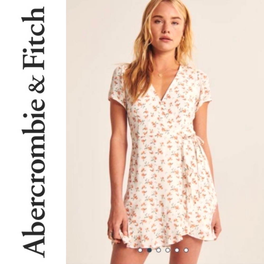 Abercrombie & Fitch Wrap Dress Peach Print Size Small